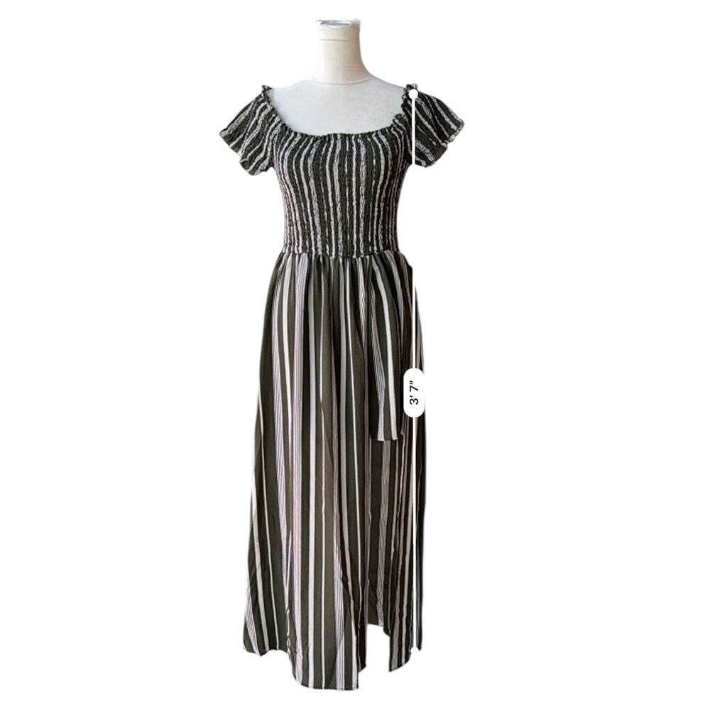 J for Justify Off the Should Striped Green and White Rompers with Wrap XL
